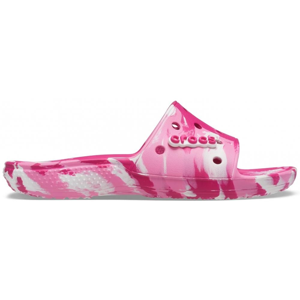 Papuci Classic Crocs Marbled Slide Roz - Candy Pink/Pink Lemonade - imagine 6